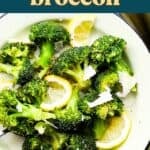 Parmesan broccoli social media sharing image with text overlay.