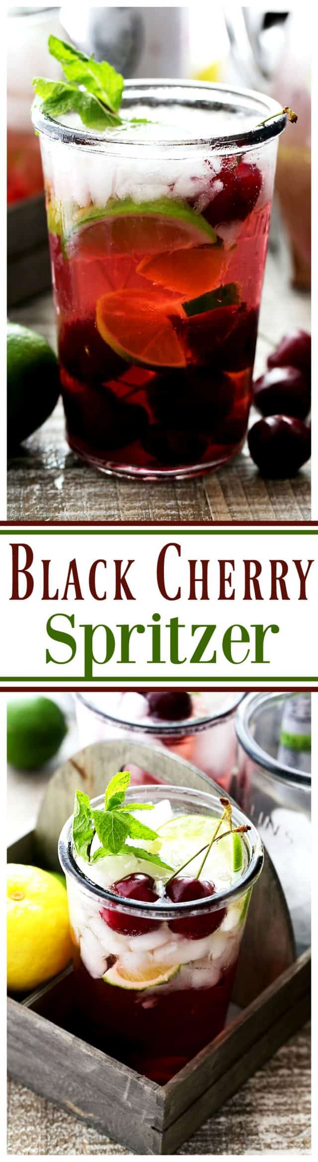 Black Cherry Spritzer - A sweet and refreshing mixture of homemade cherry syrup paired with a black cherry flavored seltzer water. Serve this up at your next summer gathering and watch it all disappear!