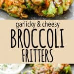 Pinterest image for broccoli fitters with beige text box.