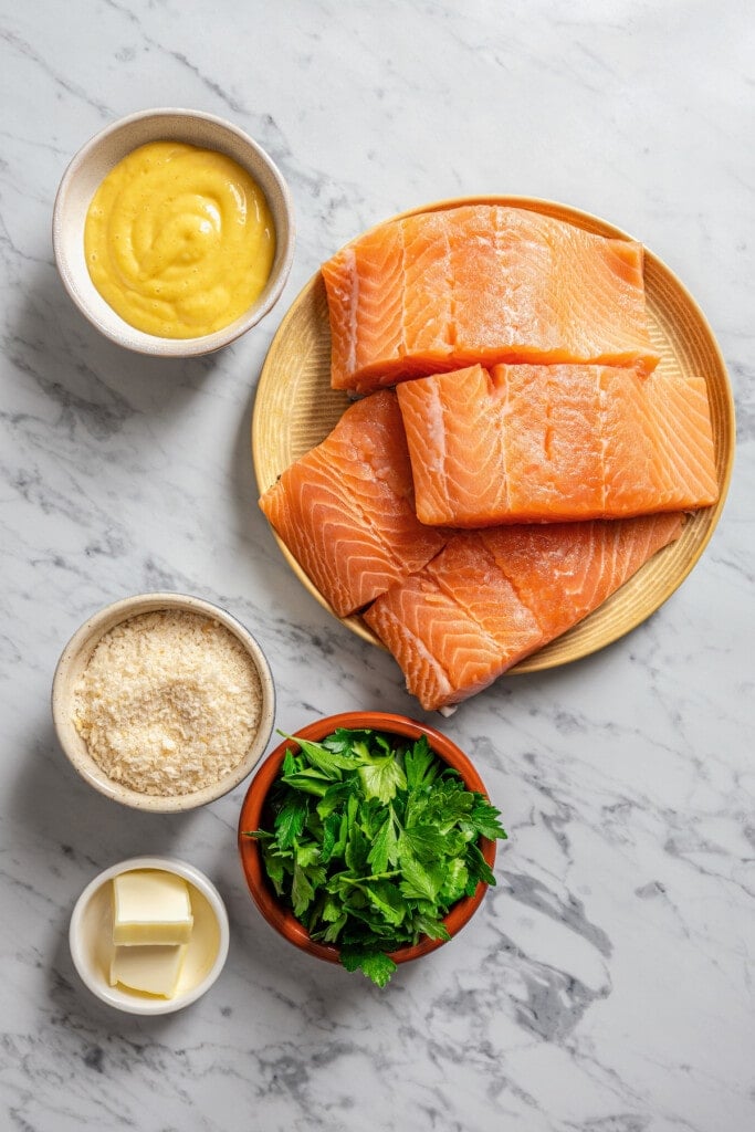The ingredients for baked honey mustard salmon.