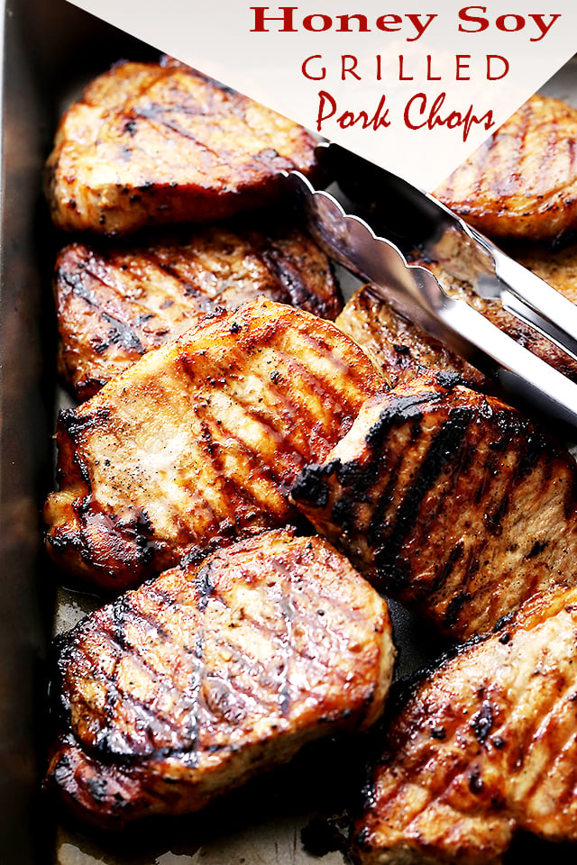 Honey Soy Grilled Pork Chops in a tray.