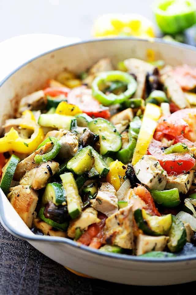 Chicken ratatouille in a large skillet.