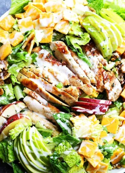 Apples and Cheddar Chicken Salad Recipe - Apples, cheddar cheese and walnuts pack a delicious crunchy bite in this Chicken Salad with Honey Yogurt Dressing.