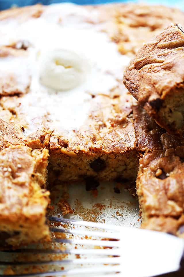 Pan with baked Chango Bars (Chocolate Chip Blondies)