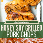 grilled honey soy pork chops two picture collage pin