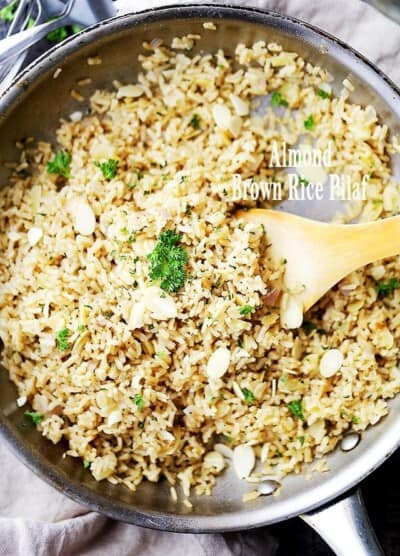 Almond Brown Rice Pilaf - Turn simple brown rice into a delicious healthy dish with toasted almonds, sweet shallots and parsley!