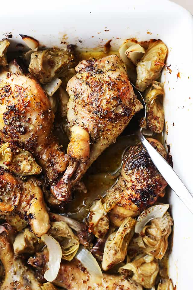 Overhead shot of Artichoke Chicken Bake.