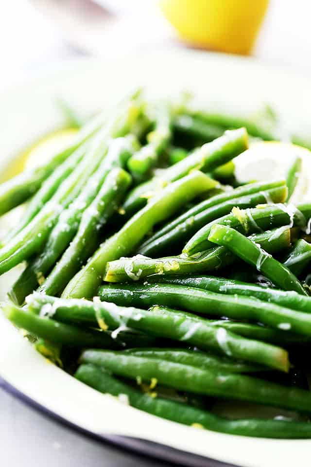 Lemon Butter Green Beans - Steamed fresh green beans tossed with butter and parmesan cheese. 