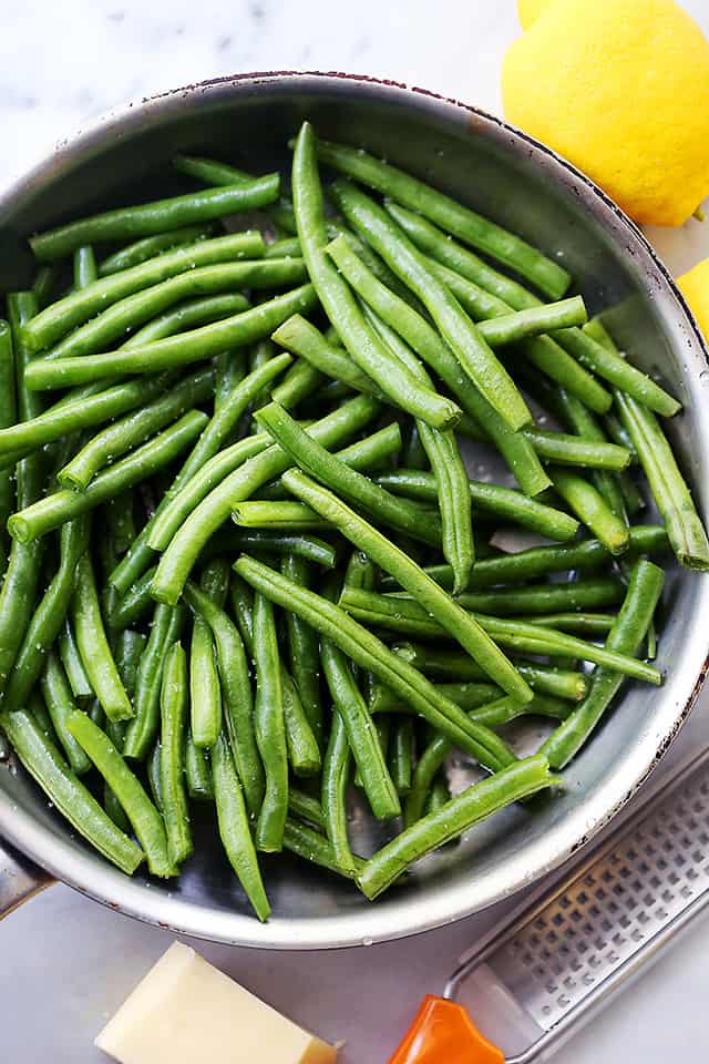 Lemon Butter Green Beans - Steamed fresh green beans tossed with butter and parmesan cheese. 