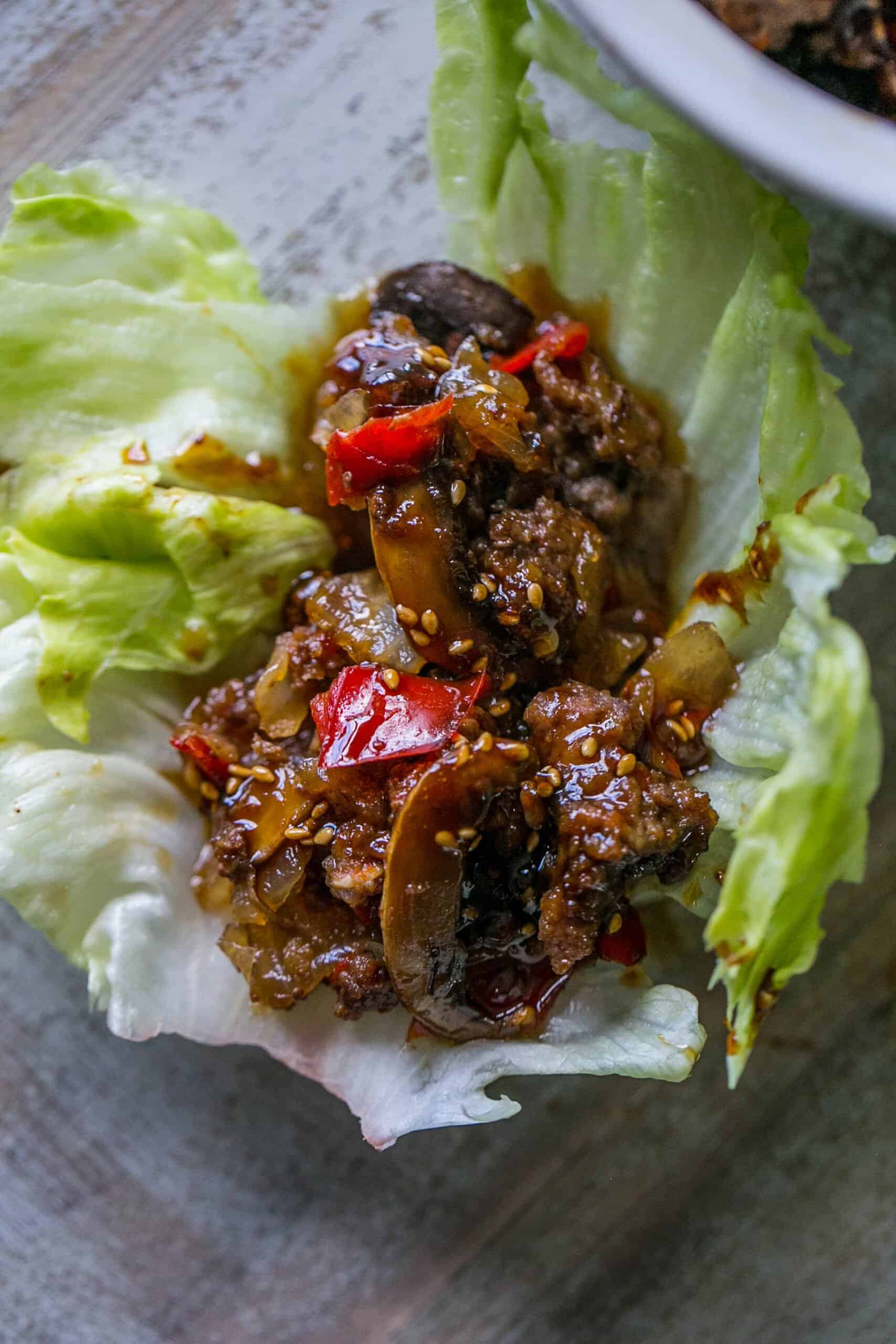 Top view of Slow Cooker Beef Lettuce Wraps