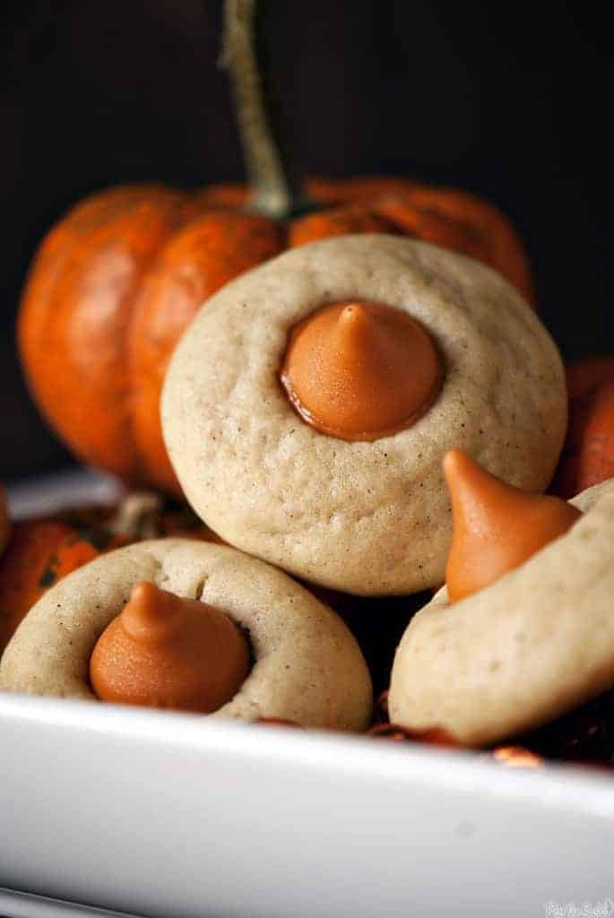 Pumpkin Chai cookies topped with a candy kiss