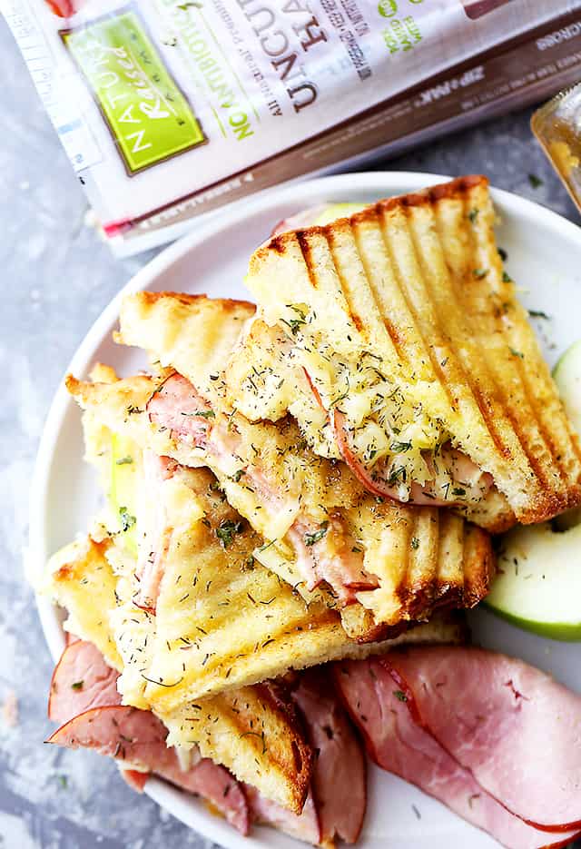 Ham and Apple Grilled Cheese Sandwiches served on a plate.