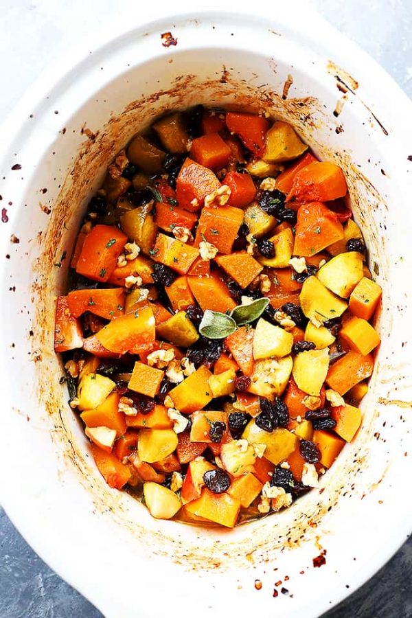 Crock Pot Butternut Squash with Apples, Walnuts and Raisins - Diethood