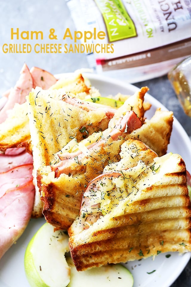 Overhead shot of Ham and Apple Grilled Cheese Sandwiches 