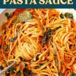 Red pepper pasta sauce social media image.