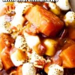 Sweet potato casserole with marshmallows Pinterest image.