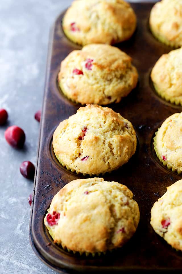 Cranberry Orange Corn Muffins - Traditional, orange-flavored cornbread muffins studded with fresh cranberries.