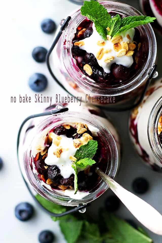 No Bake Skinny Blueberry Cheesecake Parfaits