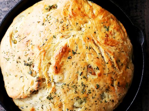 No Knead Skillet Olive Bread - Diethood