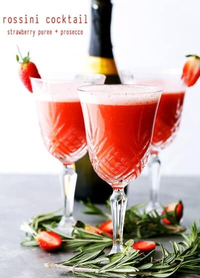 Rossini Cocktail - Festive, gorgeous, and delicious cocktail made with Prosecco and strawberry puree!