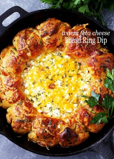 Warm Feta Cheese Bread Ring Dip - Soft and buttery pull apart rolls baked around a warm feta cheese dip!