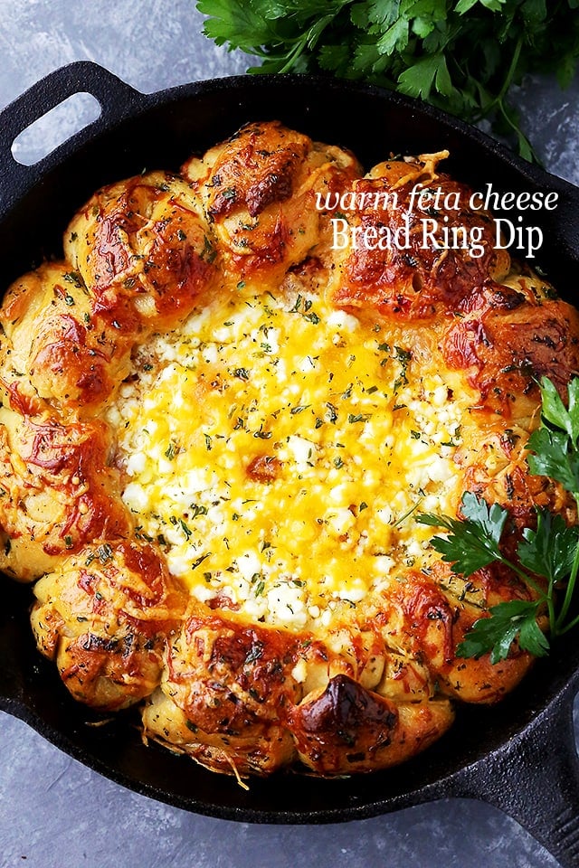 Overhead view of Warm Feta Cheese Bread Ring Dip