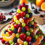 Christmas tree made of fruits and topped with a star cut out of a melon.