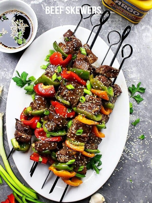 Asian Beef Skewers - An amazing sweet and savory marinade lends an amazing flavor to these delicious beef skewers!