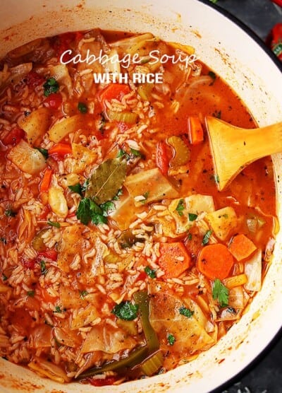 Cabbage Soup with Rice - Healthy, hearty and delicious cabbage soup with rice and vegetables.
