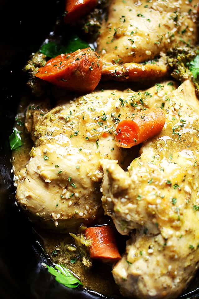 Crock Pot Garlic Lime Chicken - Chicken breasts simmered in an amazing garlic and lime mixture, and cooked to a tender perfection!