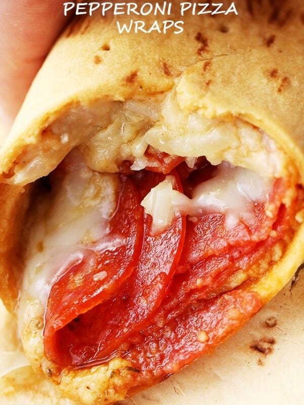 Hummus Pepperoni Pizza Wraps - Quick, easy, 5-ingredient flavor-packed wraps with hummus, pepperoni, and mozzarella cheese.