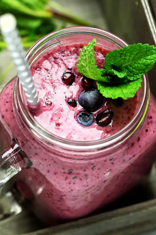 Blueberry Pomegranate Smoothie in a jar