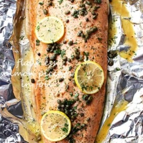 Flourless Salmon Piccata in Foil - A healthy and incredibly delicious dinner with flourless piccata sauce poured over salmon and cooked in foil.