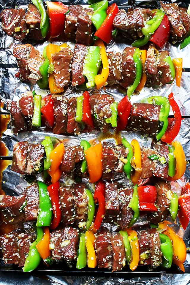 Asian Beef Skewers - A flavorful sweet-and-savory marinade lends an amazing flavor to these delicious beef skewers!
