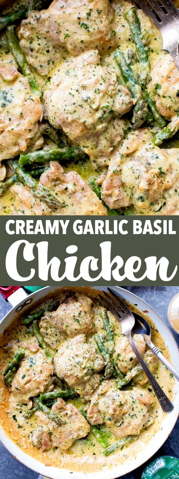 Creamy Garlic Basil Chicken Recipe with Asparagus | Chicken Thighs Recipe