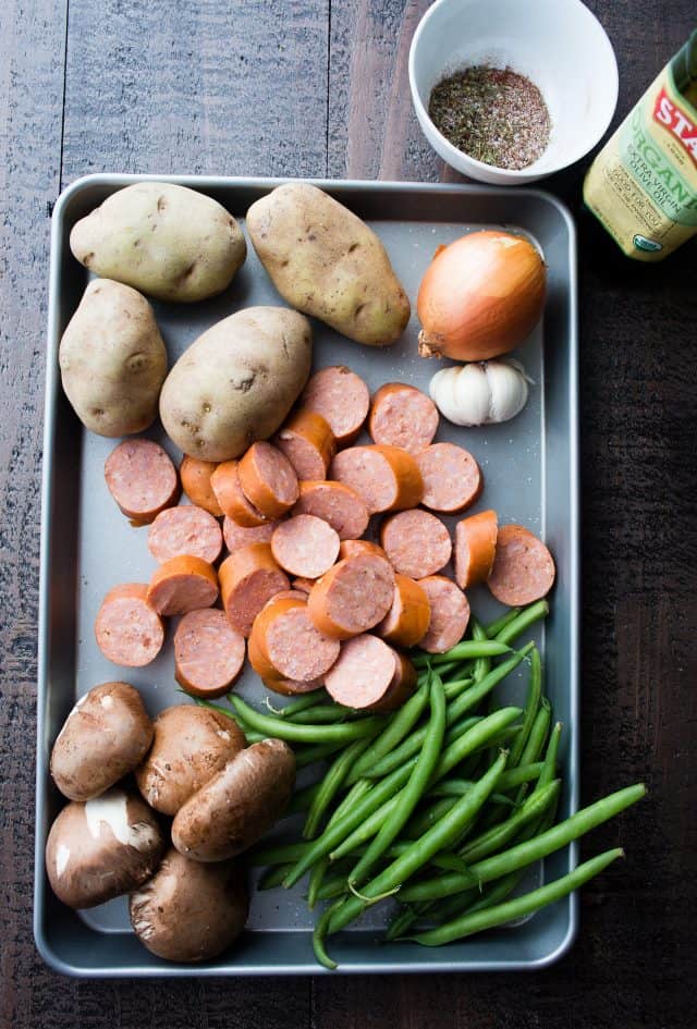 Sheet Pan Andouille Sausage with Potatoes and Veggies - Deliciously seasoned andouille sausage, potatoes, and veggies, all prepared in one pan and ready in just 30 minutes!