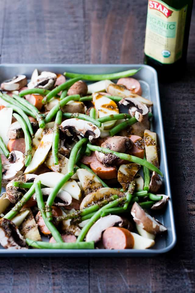 Sheet Pan Andouille Sausage with Potatoes and Veggies - Deliciously seasoned andouille sausage, potatoes, and veggies, all prepared in one pan and ready in just 30 minutes!