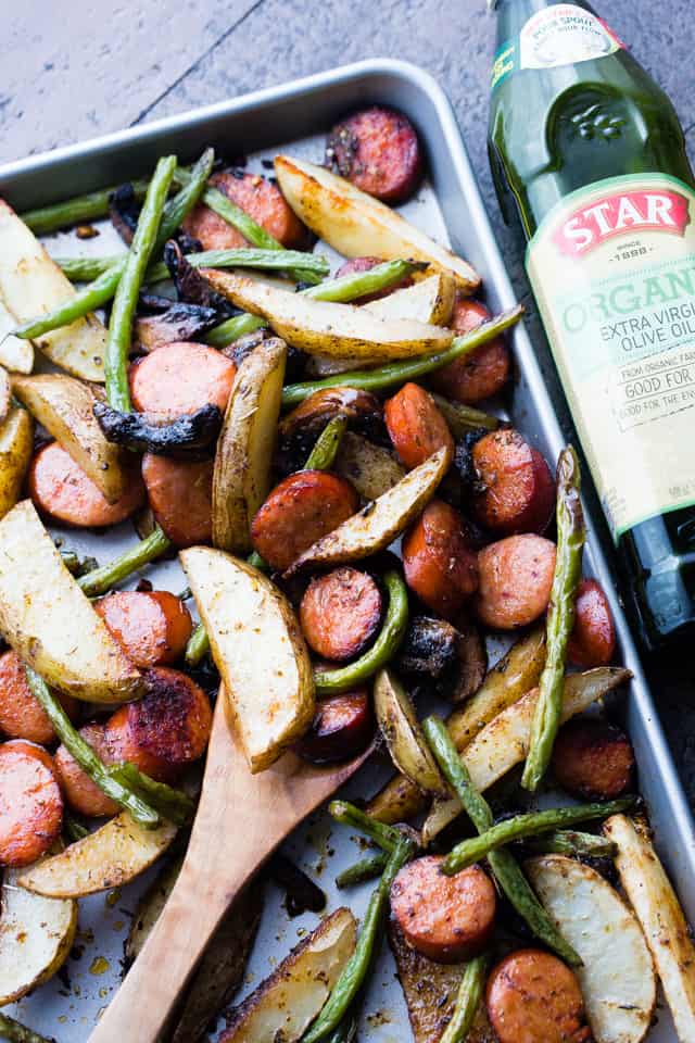 Sheet Pan Andouille Sausage with Potatoes and Veggies - Deliciously seasoned andouille sausage, potatoes, and veggies, all prepared in one pan and ready in just 30 minutes! 