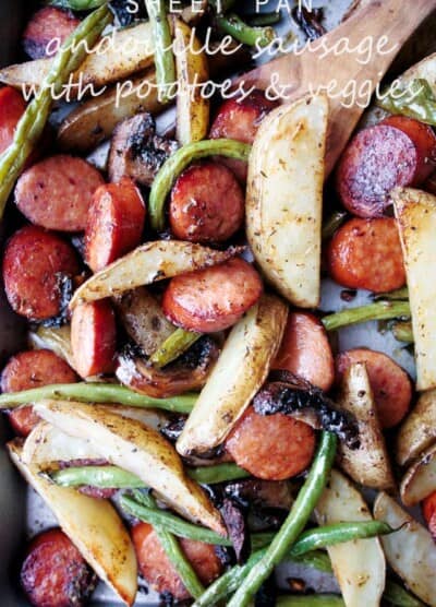 Sheet Pan Andouille Sausage with Potatoes and Veggies - Deliciously seasoned andouille sausage, potatoes, and veggies, all prepared in one pan and ready in just 30 minutes!