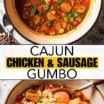 Chicken sausage gumbo Pinterest image.