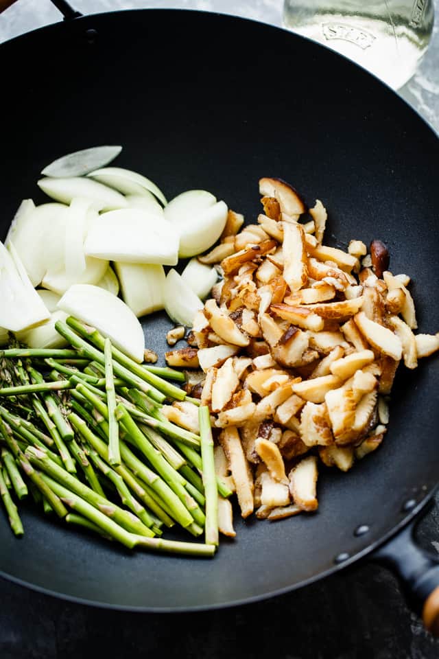 Chicken Stir Fry with Asparagus and Mushrooms - Very simple, 30-minute, delicious stir fry with chicken, asparagus and shiitake mushrooms! AND a one-pot meal to minimize the mess!