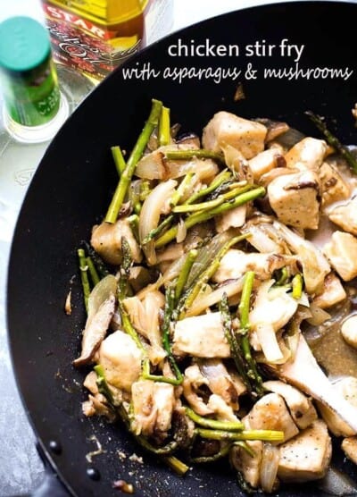Chicken Stir Fry with Asparagus and Mushrooms - Very simple, 30-minute, delicious stir fry with chicken, asparagus and shiitake mushrooms! AND a one-pot meal to minimize the mess!