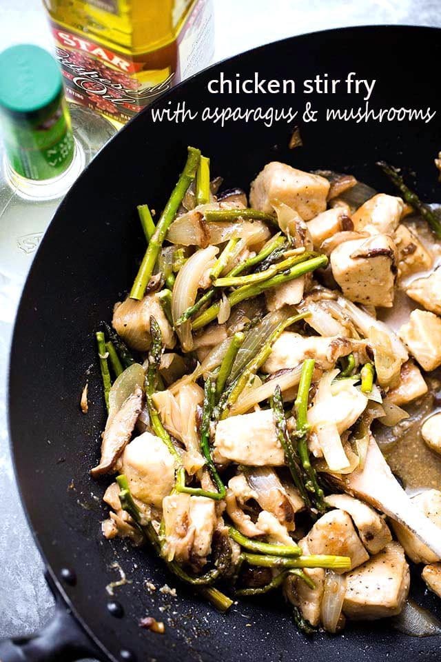 Chicken Stir Fry with Asparagus and Mushrooms - Very simple, 30-minute, delicious stir fry with chicken, asparagus and shiitake mushrooms! AND a one-pot meal to minimize the mess!