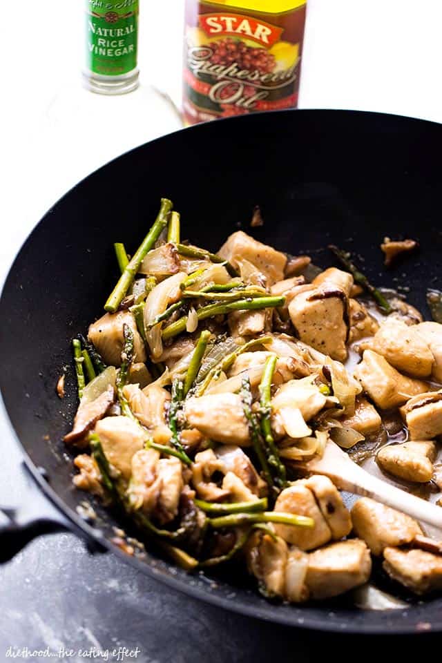 Chicken Stir Fry with Asparagus and Mushrooms - Very simple, 30-minute, delicious stir fry with chicken, asparagus and shiitake mushrooms! AND a one-pot meal to minimize the mess!