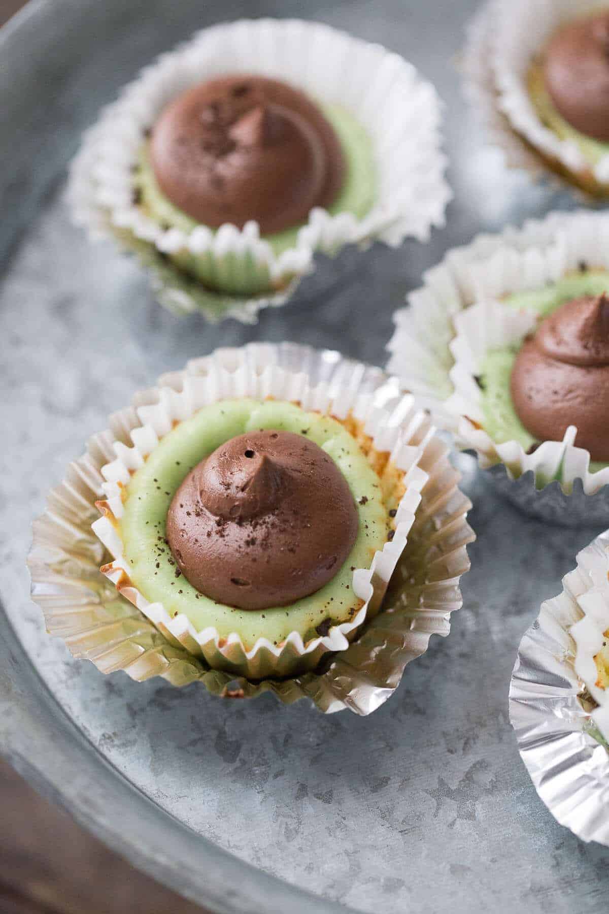 Chocolate Mint mini cheesecakes in paper cups