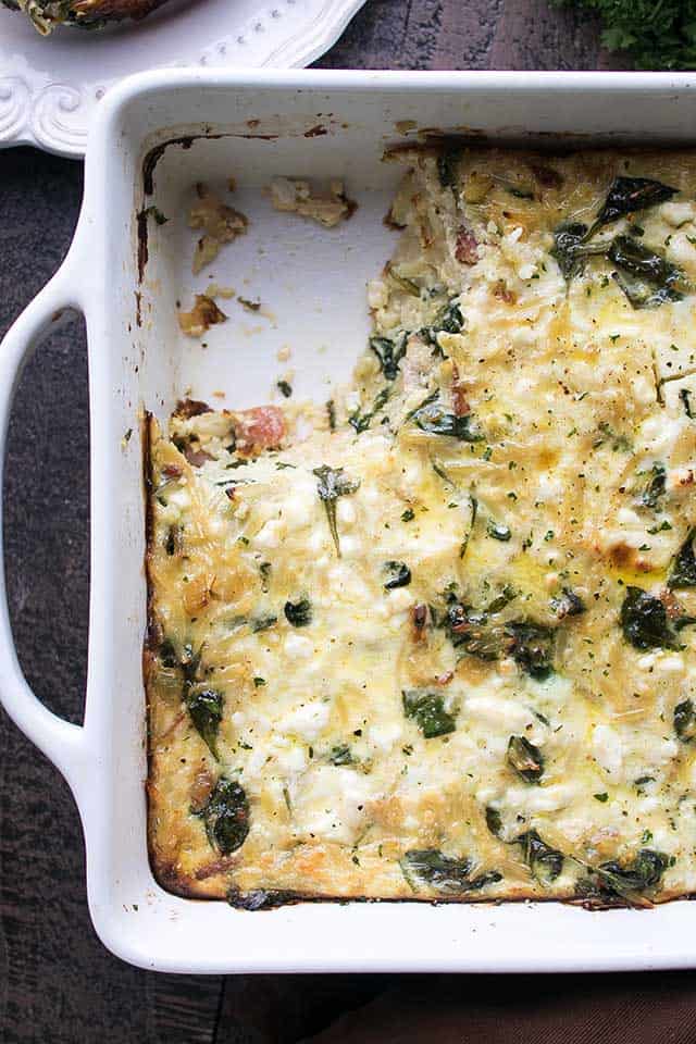 Orzo Frittata with Spinach and Feta - Delicious and classic Mediterranean flavors spice up this simple orzo frittata packed with spinach, bacon, and feta cheese. Enjoy it for breakfast, brunch, or brinner!