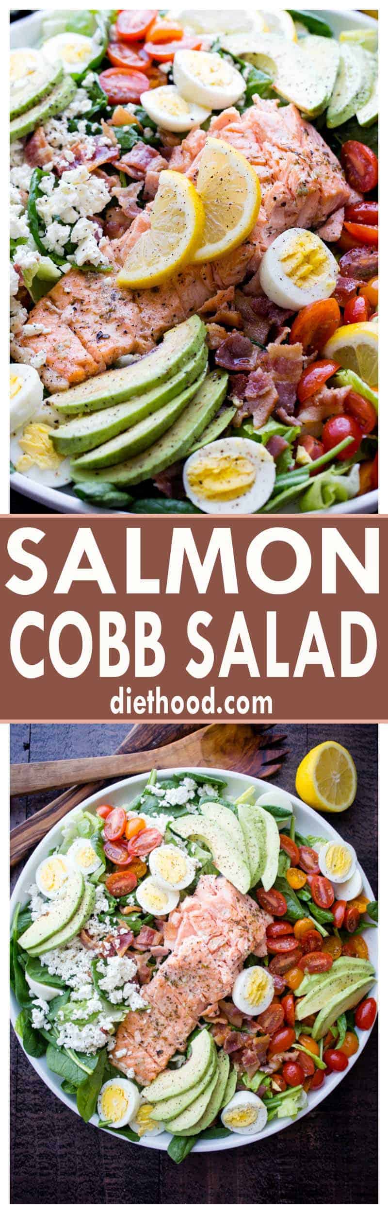 Salmon Cobb Salad with Spinach and Feta | Easy Salmon Recipes