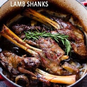 Balsamic Braised Lamb Shanks - A traditional and delicious Easter main dish prepared with lamb shanks slow cooked to a melt in your mouth perfection with balsamic vinegar, wine, garlic and rosemary.