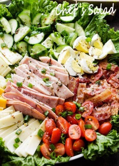 Chef's Salad - Packed with fresh veggies, eggs, deli meats, and cheese, this wonderful main dish salad makes for a perfect lunch or dinner option.