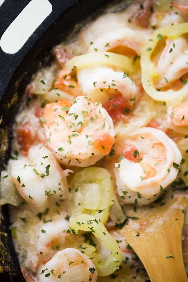 Coconut Lime Shrimp - Deliciously creamy shrimp cooked in an amazing coconut lime sauce and served over noodles or rice.